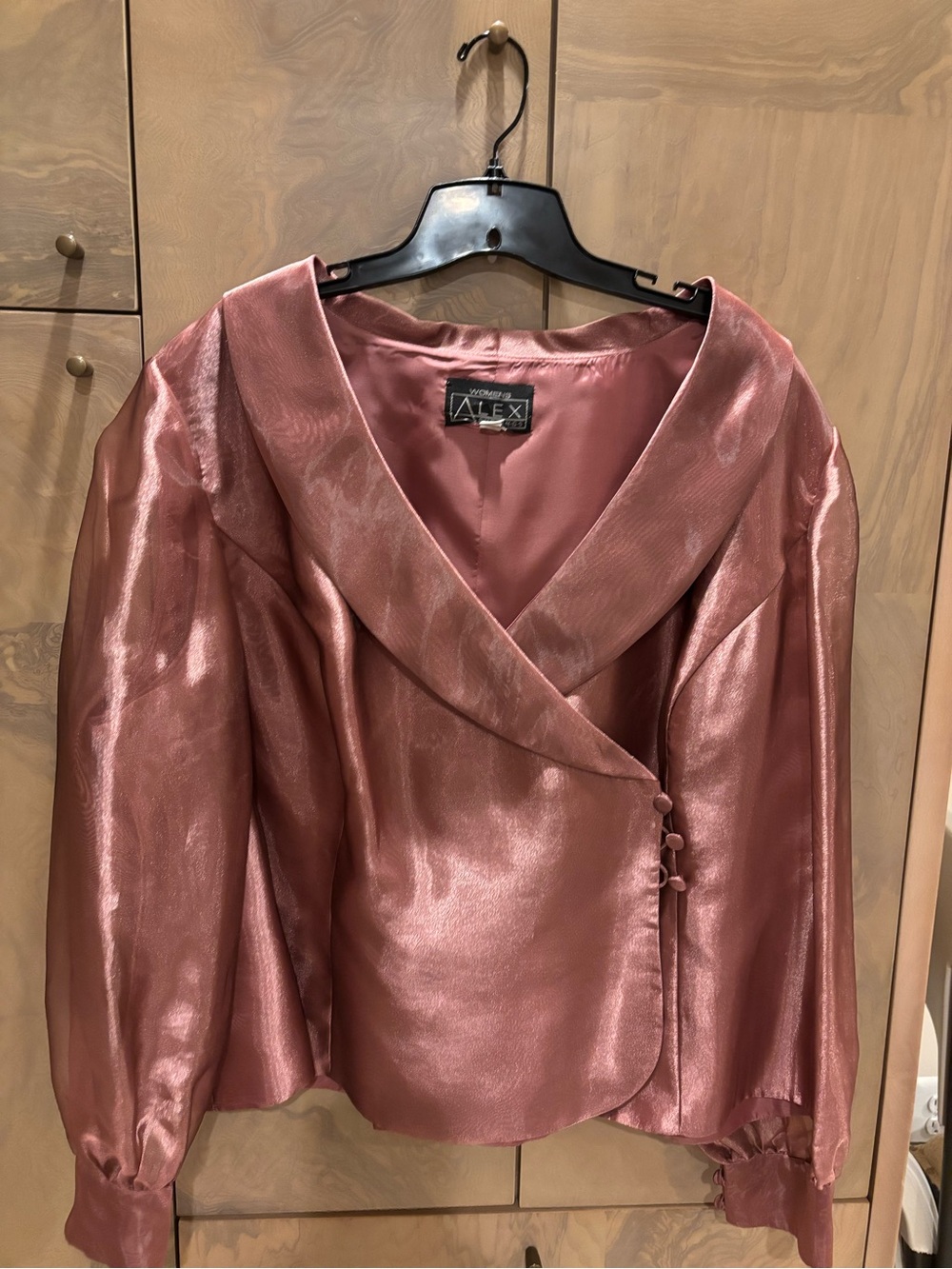 Metallic Rose Pink Draped Organza Blouse